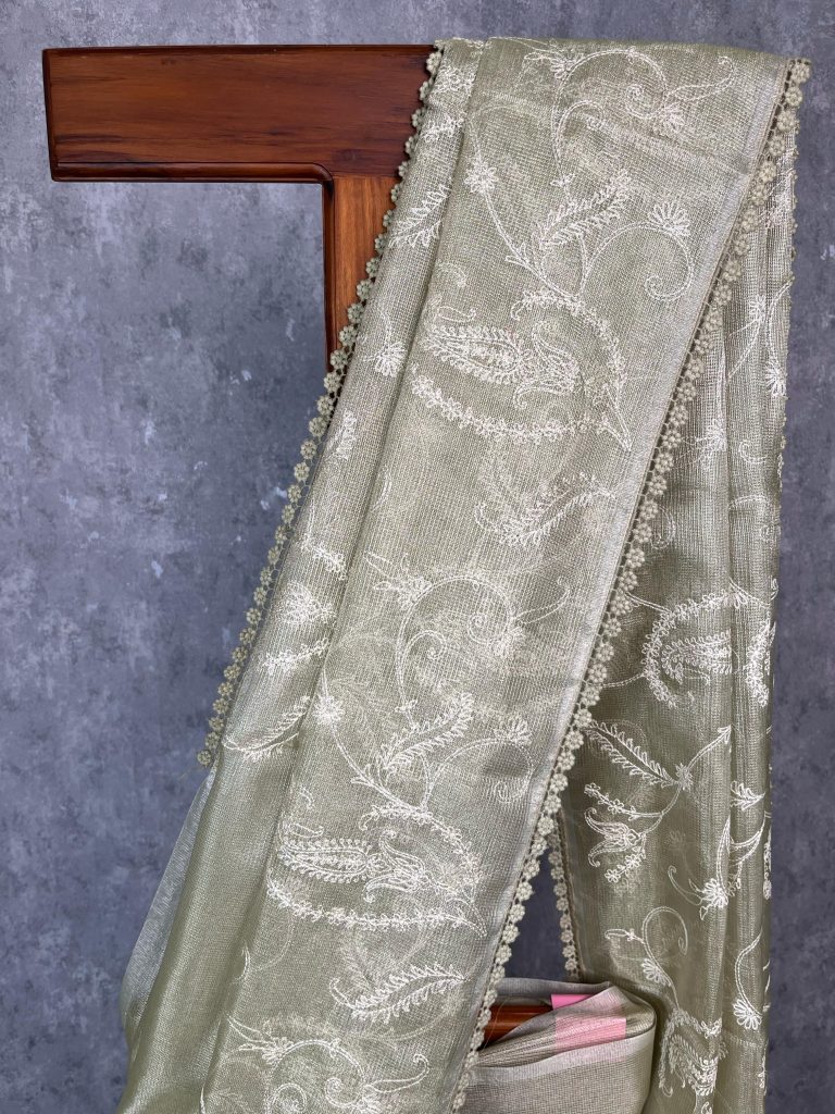 SEMI TISSUE SILK EMBROIDERY SAREE - Image 3