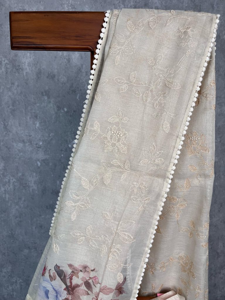TISSUE KOTA DIGITAL PRINT EMBROIDERY SAREE - Image 2