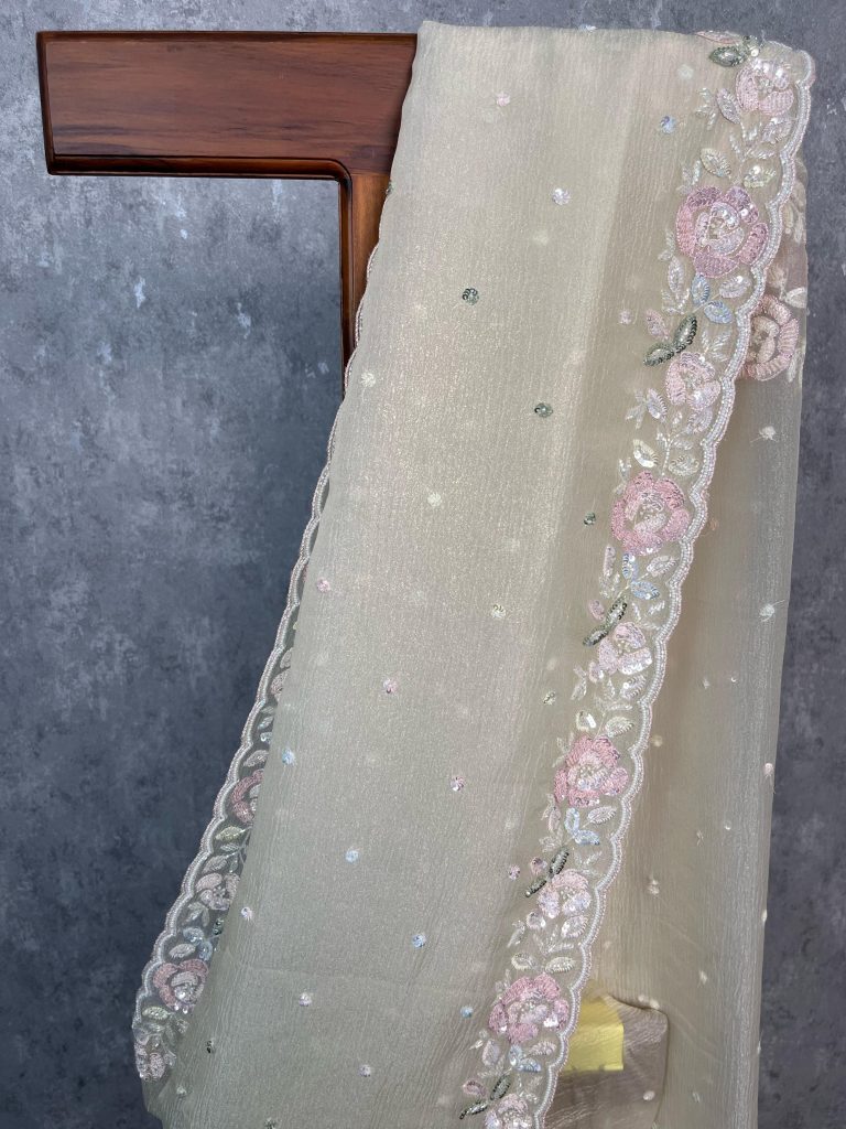 VISCOSE SILK ORGANZA EMBROIDERY SAREE - Image 2