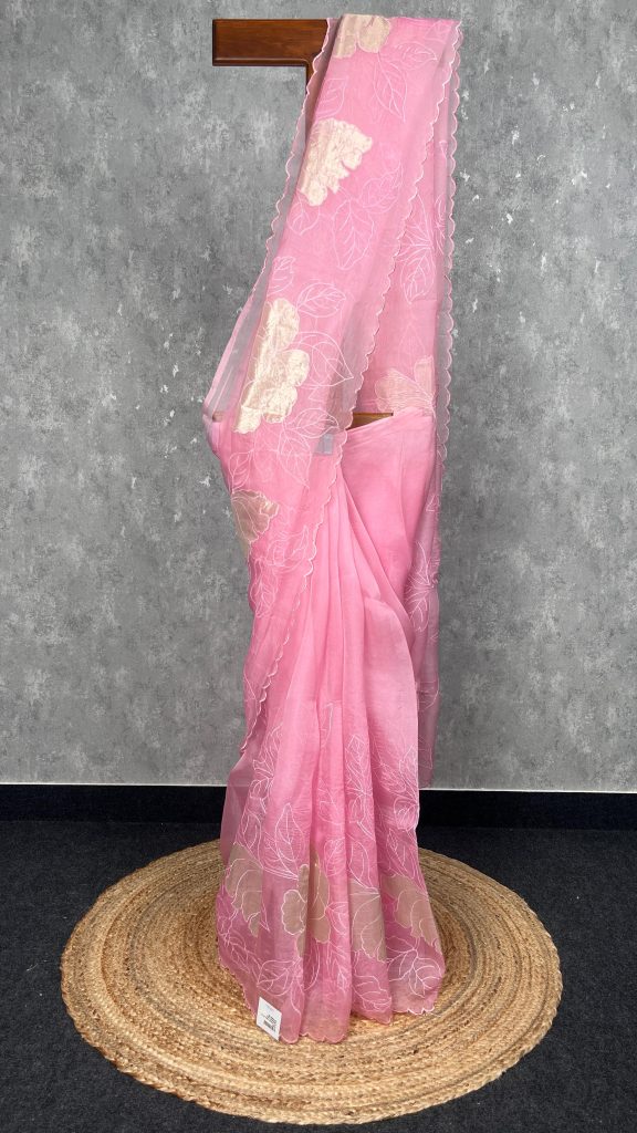 SILK ORGANZA TISSUE APPLIQUE EMBROIDERY SAREE