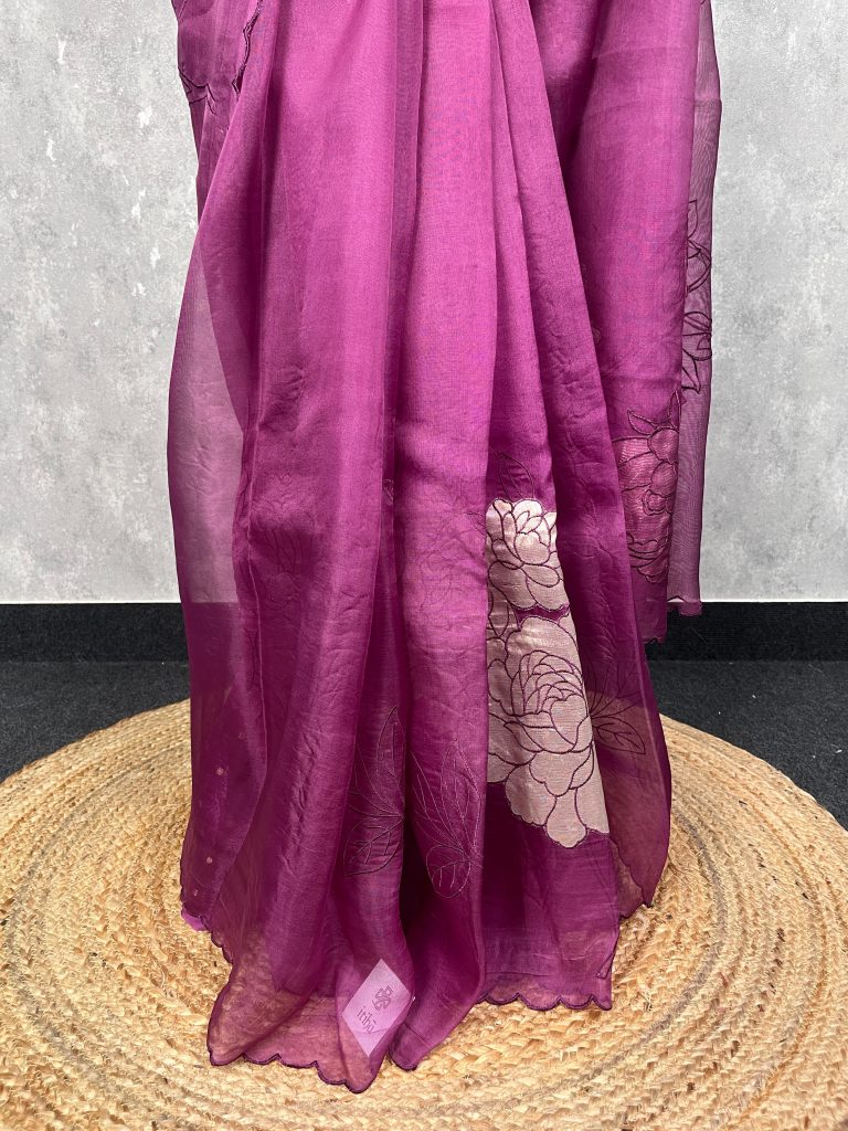 SILK ORGANZA TISSUE APPLIQUE BANARASI SAREE - Image 3