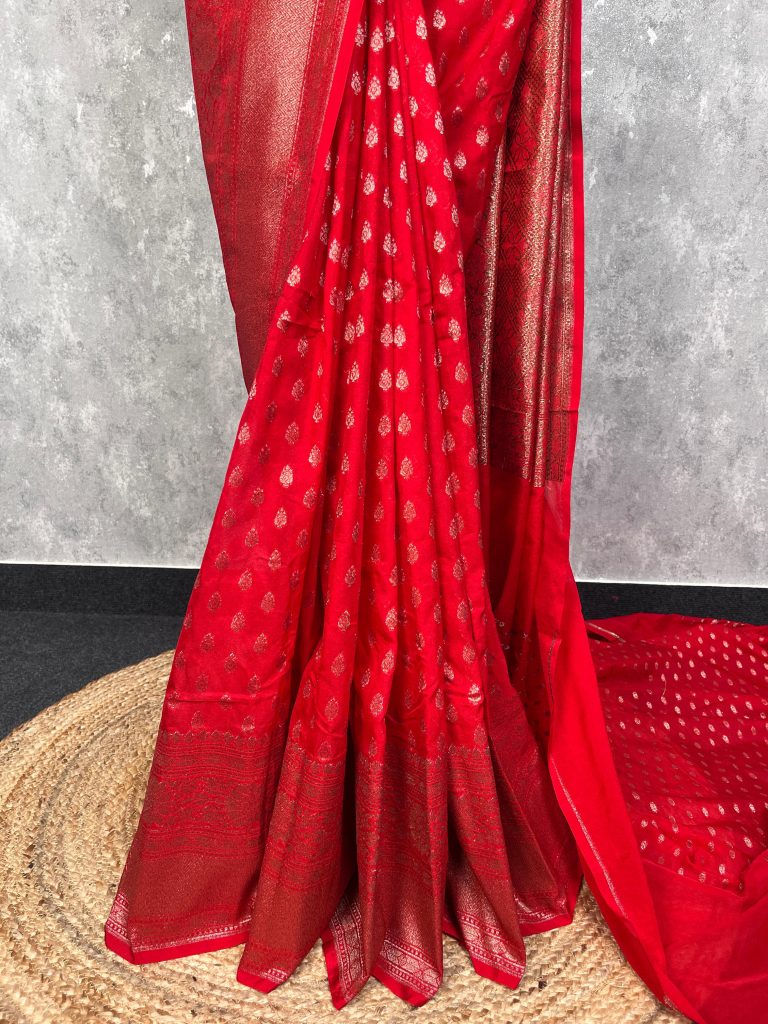 SEMI GEORGETTE ANTIQUE ZARI BANARASI SAREE - Image 3
