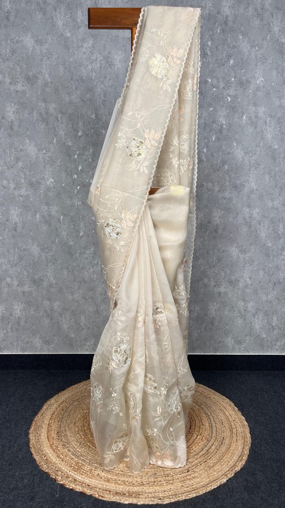 SILK ORGANZA APPLIQUE SAREE