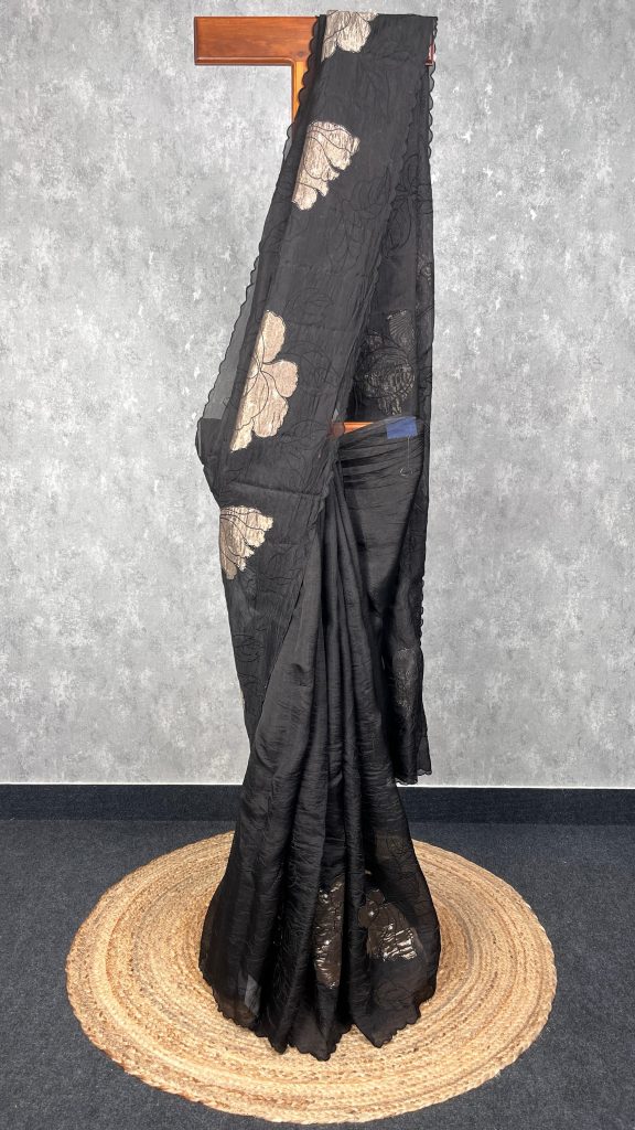 SILK ORGANZA TISSUE APPLIQUE EMBROIDERY SAREE