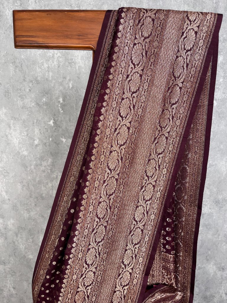 SEMI GEORGETTE ANTIQUE ZARI BANARASI SAREE - Image 2