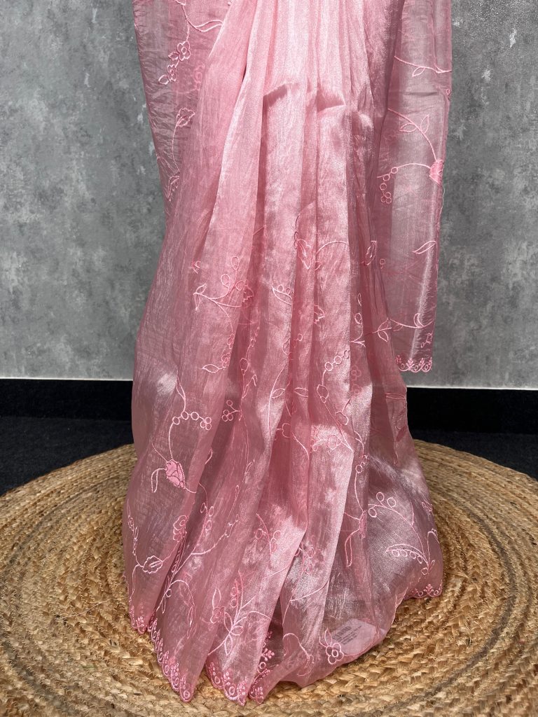 SEMI ORGANZA APPLIQUE EMBROIDERY SAREE - Image 3