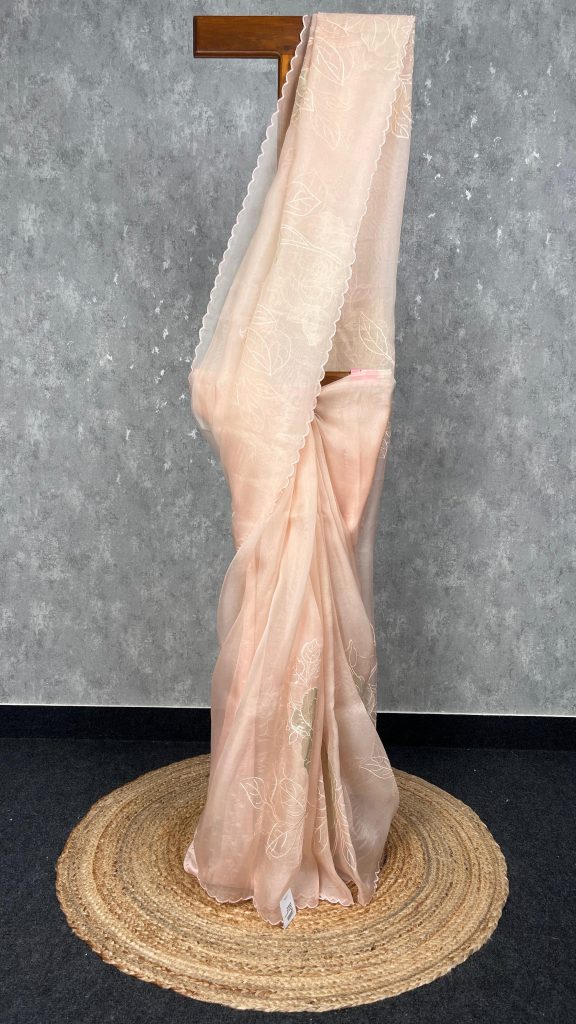 SILK ORGANZA TISSUE APPLIQUE EMBROIDERY SAREE
