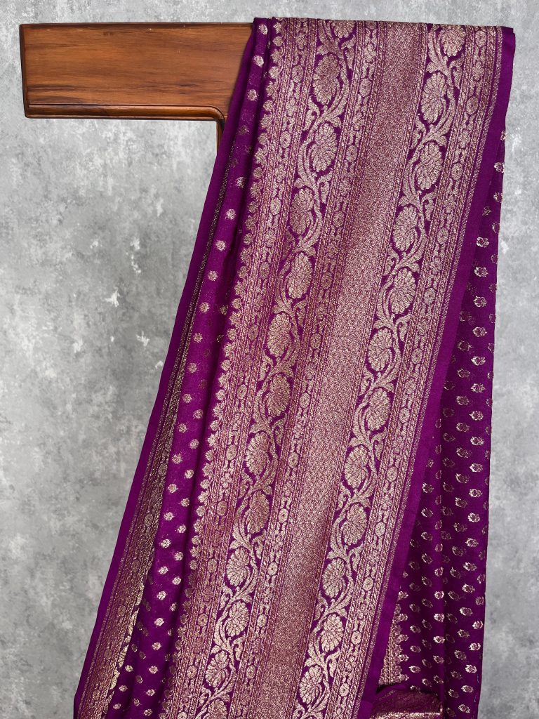 SEMI GEORGETTE ANTIQUE ZARI BANARASI SAREE - Image 2