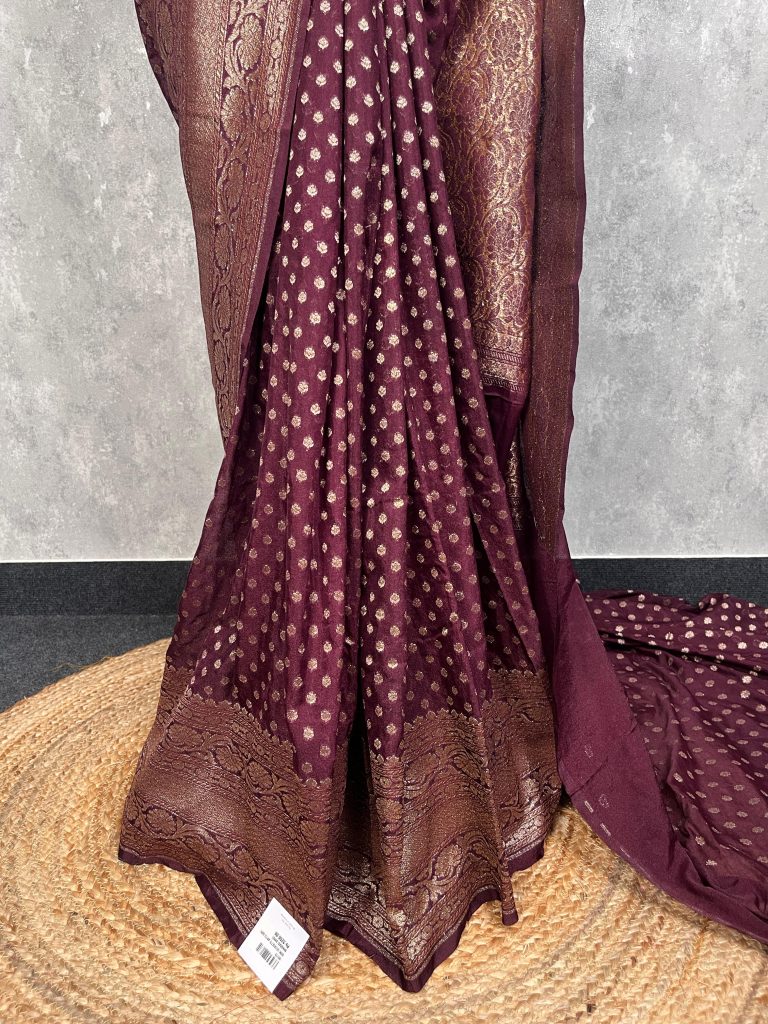 SEMI GEORGETTE ANTIQUE ZARI BANARASI SAREE - Image 3