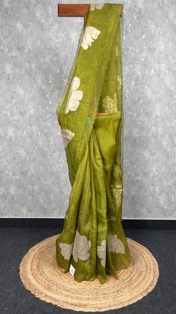 SILK ORGANZA TISSUE APPLIQUE EMBROIDERY SAREE