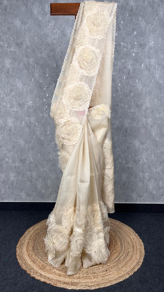 SILK ORGANZA APPLIQUE SAREE