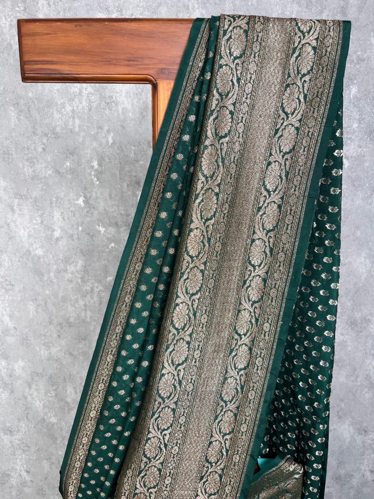SEMI GEORGETTE ANTIQUE ZARI BANARASI SAREE - Image 2