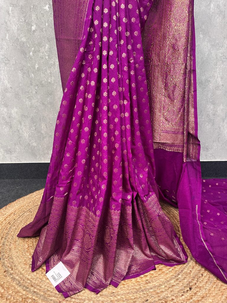 SEMI GEORGETTE ANTIQUE ZARI BANARASI SAREE - Image 2