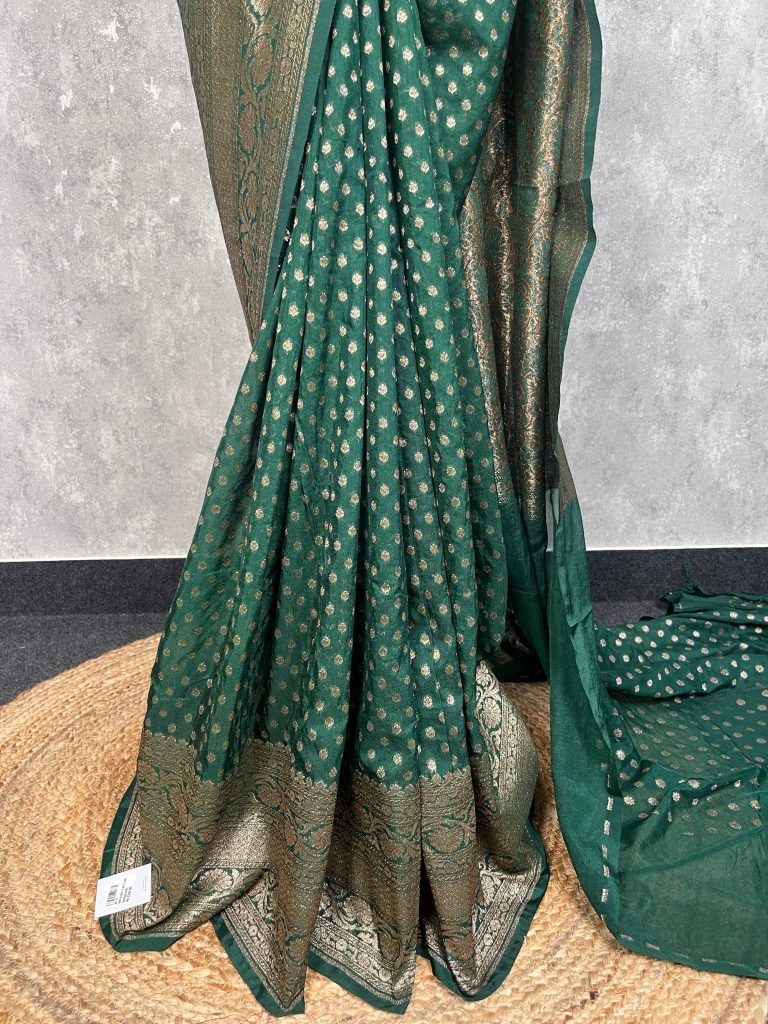 SEMI GEORGETTE ANTIQUE ZARI BANARASI SAREE - Image 3