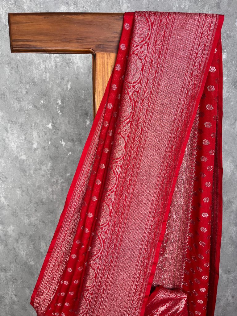 SEMI GEORGETTE ANTIQUE ZARI BANARASI SAREE - Image 2