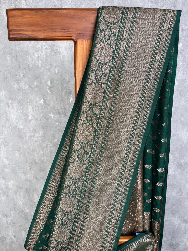 SEMI GEORGETTE ANTIQUE ZARI BANARASI SAREE - Image 2