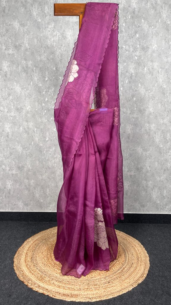 SILK ORGANZA TISSUE APPLIQUE BANARASI SAREE