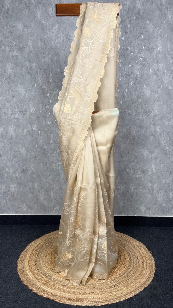 SILK ORGANZA APPLIQUE SAREE