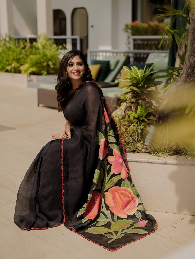 SILK ORGANZA HAND PAINTED SAREE