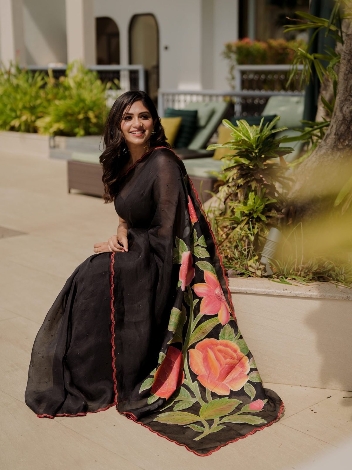 SILK ORGANZA HAND PAINTED SAREE