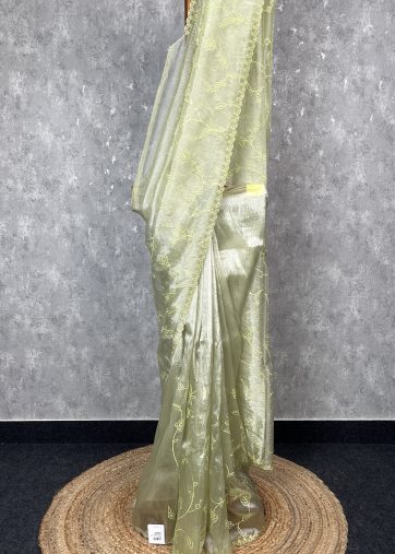 SEMI ORGANZA APPLIQUE EMBROIDERY SAREE
