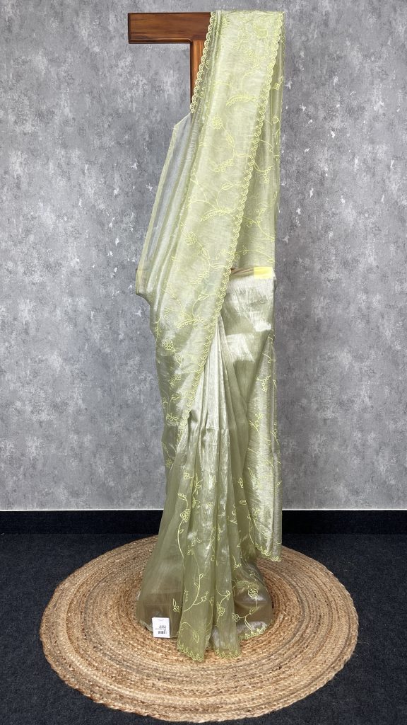 SEMI ORGANZA APPLIQUE EMBROIDERY SAREE