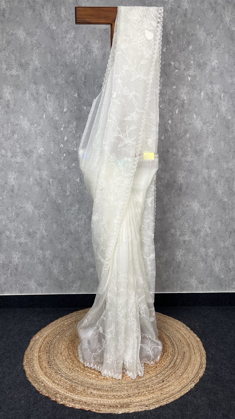 SEMI ORGANZA APPLIQUE EMBROIDERY SAREE