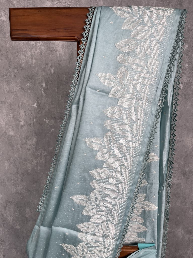 SEMI TUSSAR EMBROIDERY SAREE - Image 2