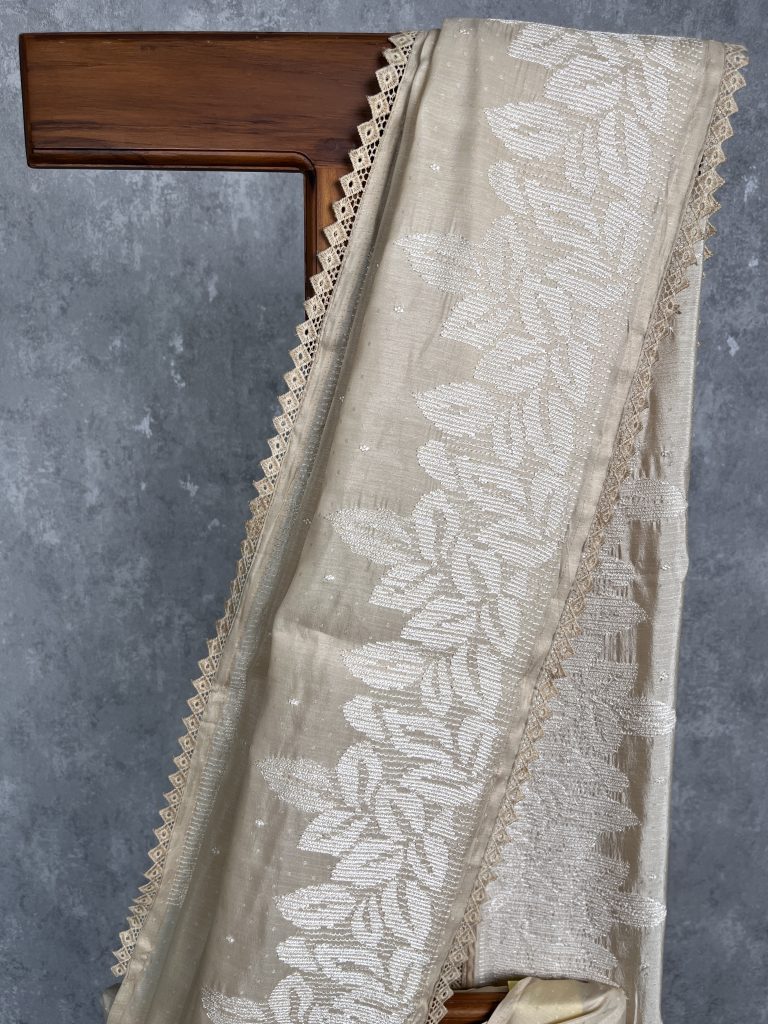 SEMI TUSSAR EMBROIDERY SAREE - Image 2