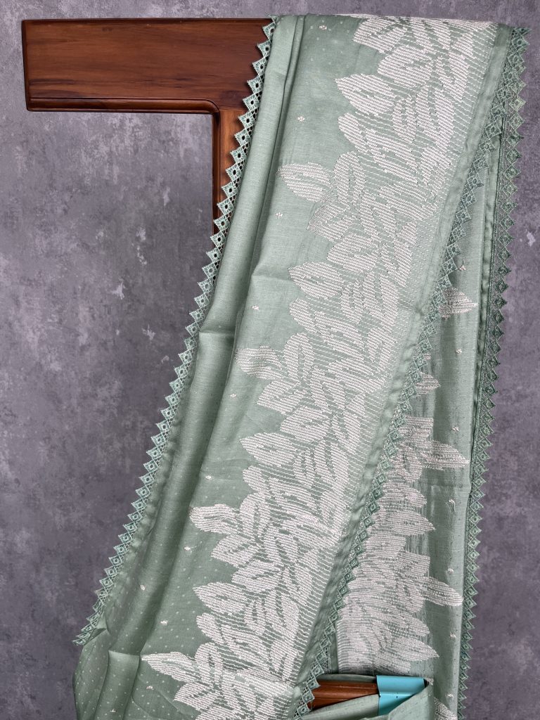 SEMI TUSSAR EMBROIDERY SAREE - Image 2