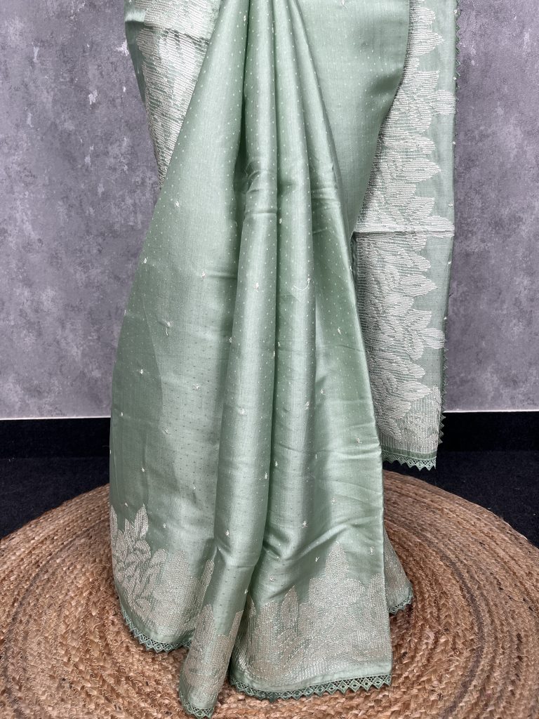 SEMI TUSSAR EMBROIDERY SAREE - Image 3