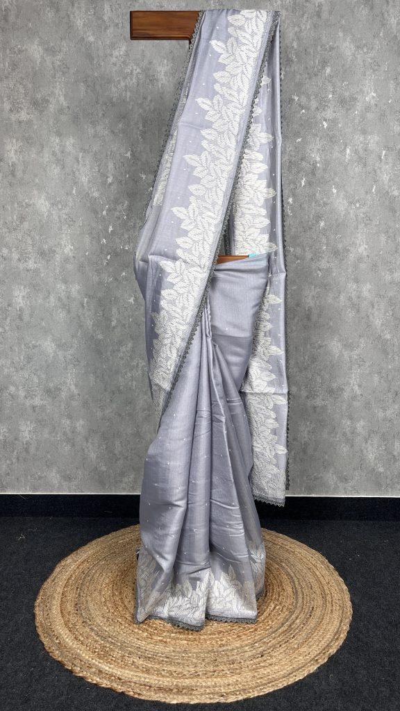 SEMI TUSSAR EMBROIDERY SAREE
