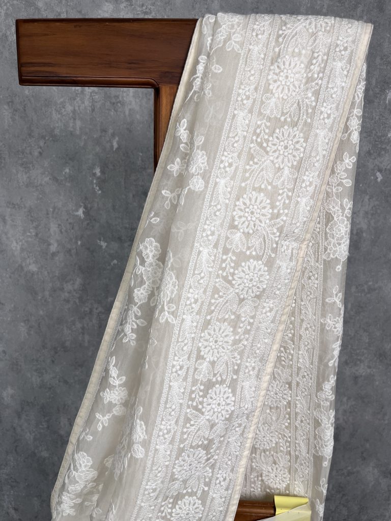 SILK ORGANZA EMBROIDERY SAREE - Image 2