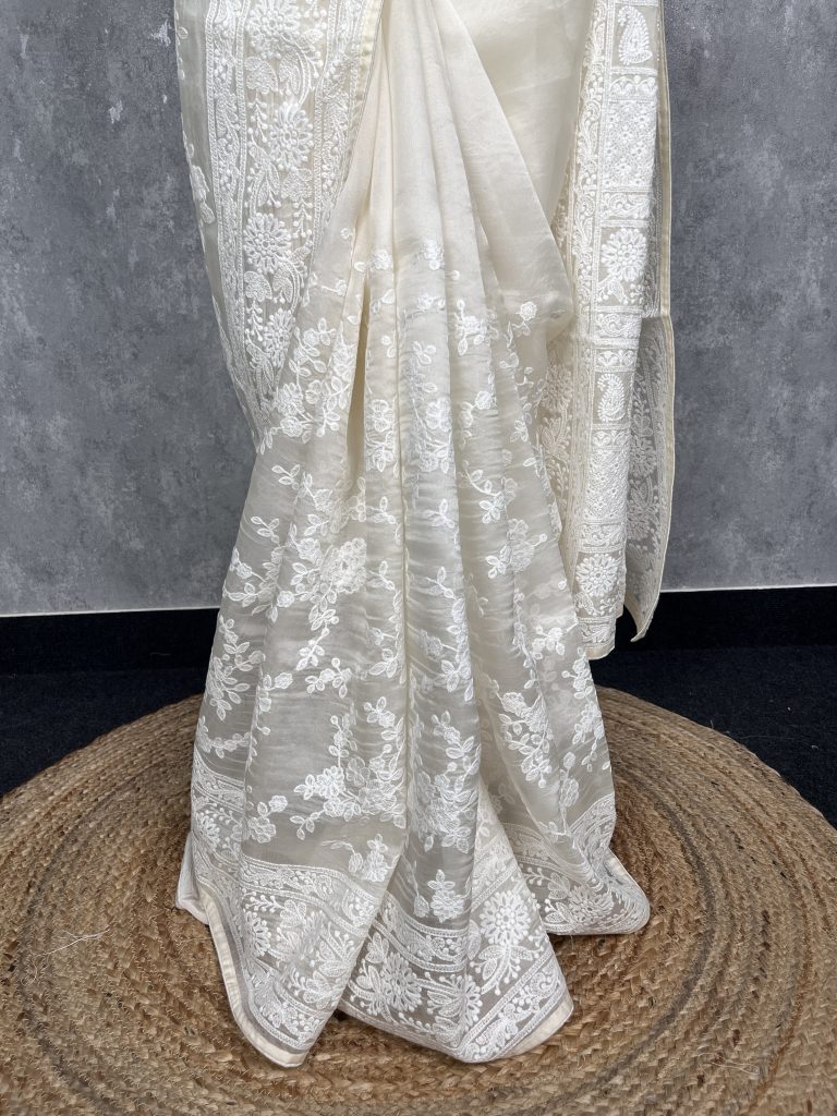SILK ORGANZA EMBROIDERY SAREE - Image 3