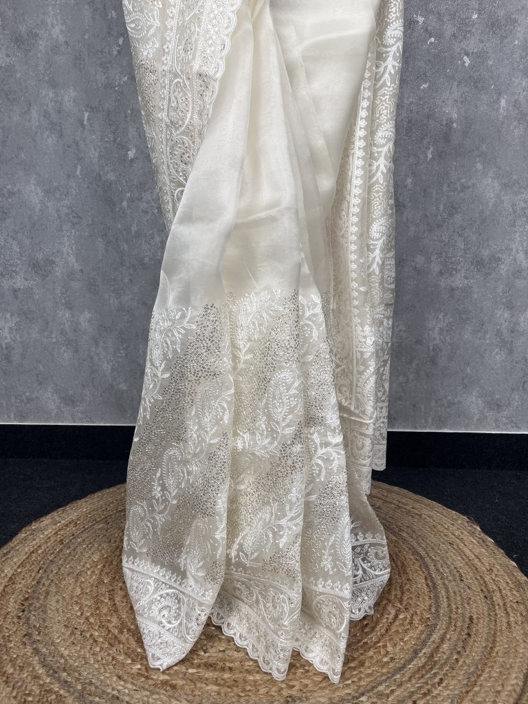 SILK ORGANZA EMBROIDERY SAREE - Image 3