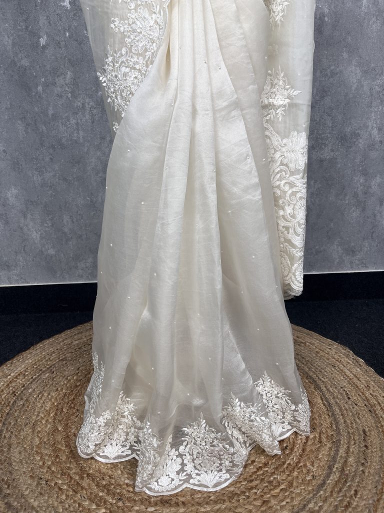 SILK ORGANZA EMBROIDERY SAREE - Image 3