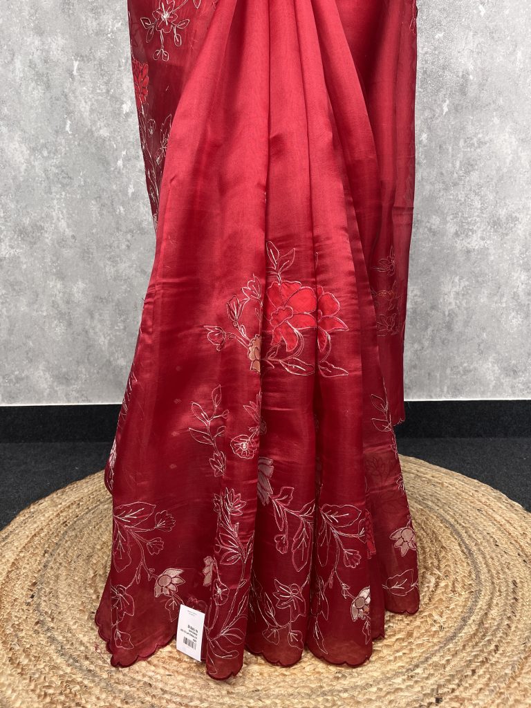 SILK ORGANZA APPLIQUE EMBROIDERY SAREE - Image 3