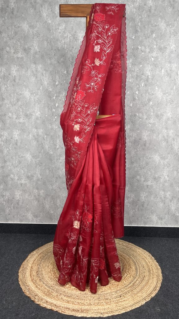SILK ORGANZA APPLIQUE EMBROIDERY SAREE