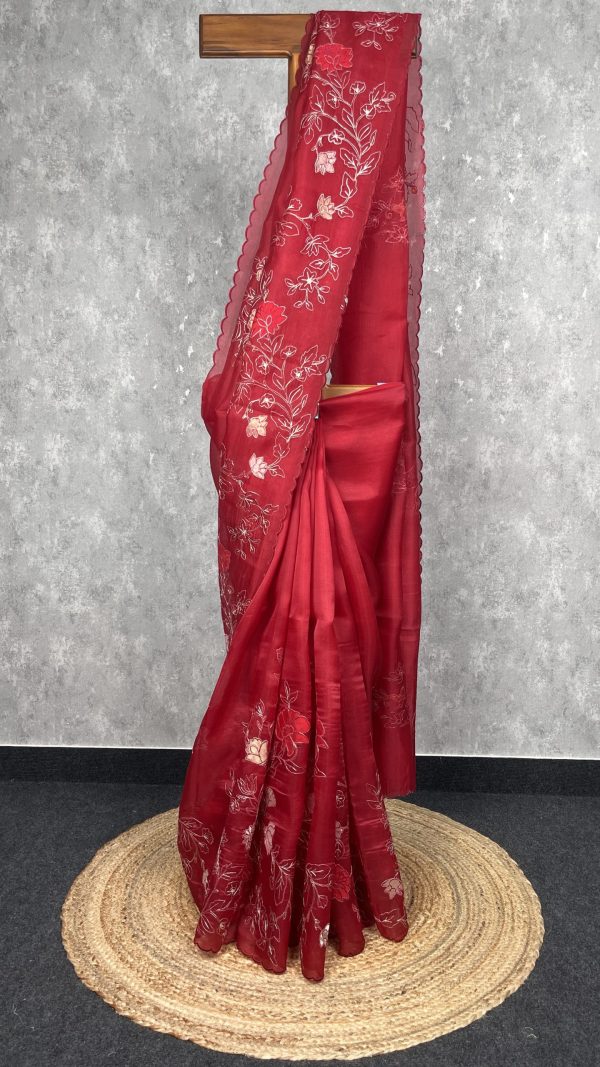 SILK ORGANZA APPLIQUE EMBROIDERY SAREE