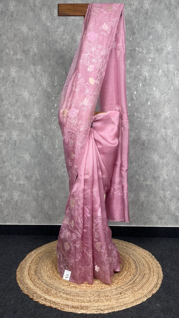 SILK ORGANZA APPLIQUE EMBROIDERY SAREE