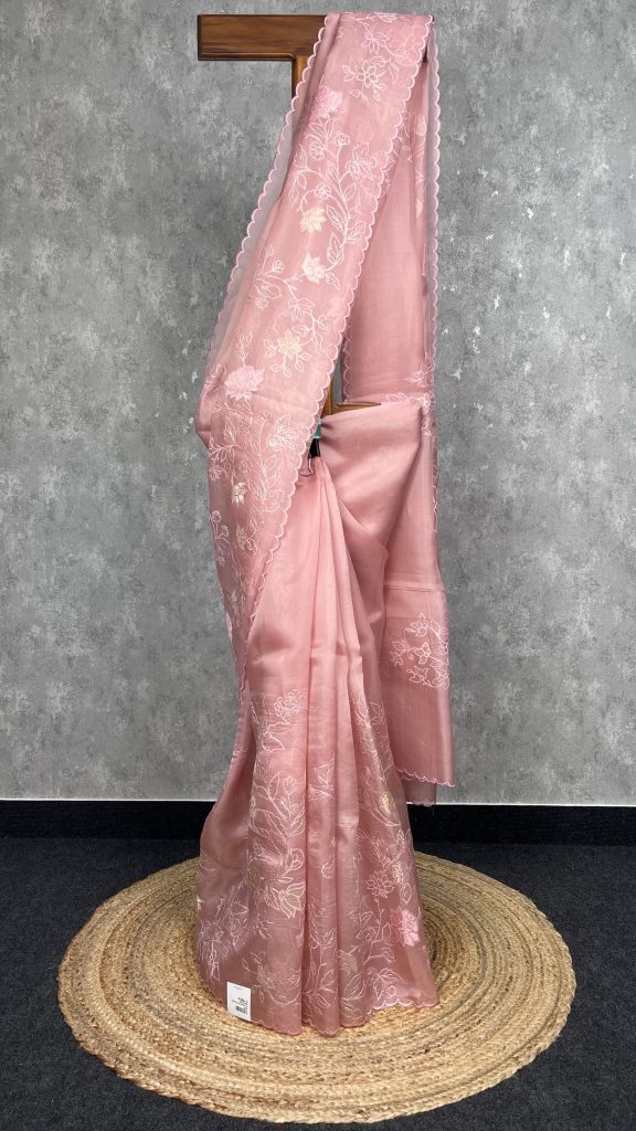 SILK ORGANZA APPLIQUE EMBROIDERY SAREE