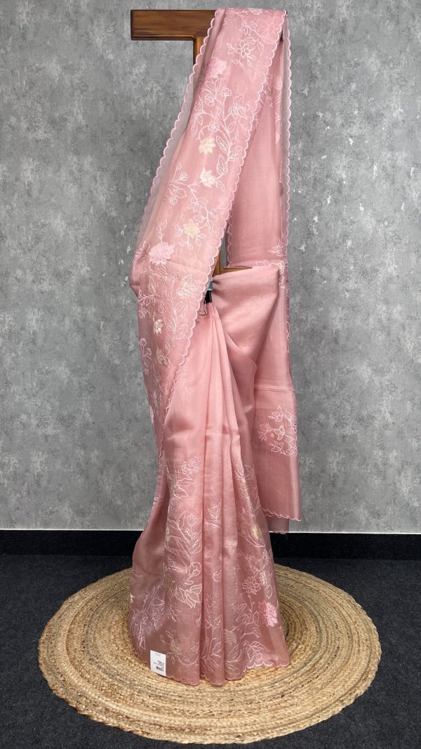 SILK ORGANZA APPLIQUE EMBROIDERY SAREE