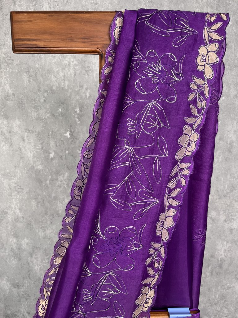 SILK ORGANZA APPLIQUE EMBROIDERY SAREE - Image 2