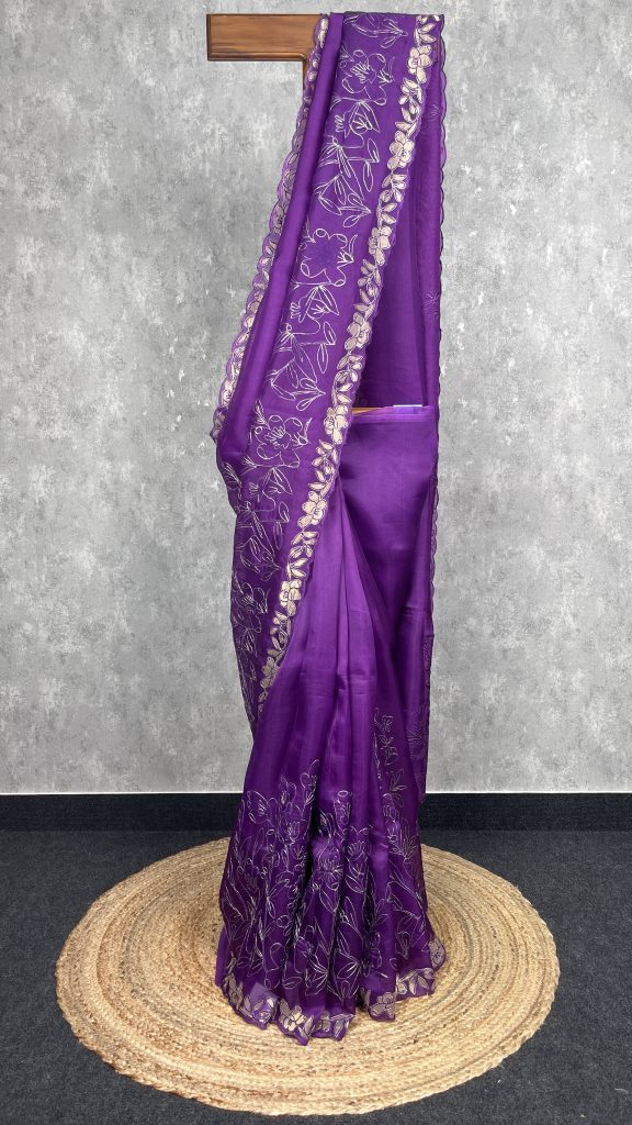 SILK ORGANZA APPLIQUE EMBROIDERY SAREE