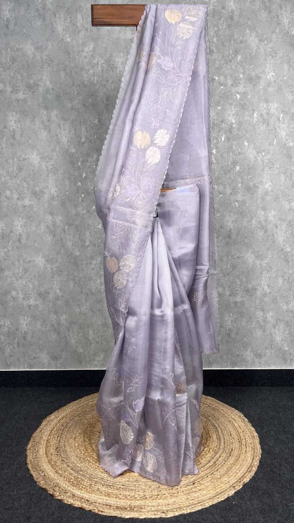 SILK ORGANZA APPLIQUE EMBROIDERY SAREE
