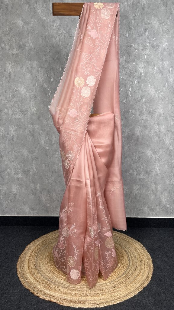 SILK ORGANZA APPLIQUE EMBROIDERY SAREE