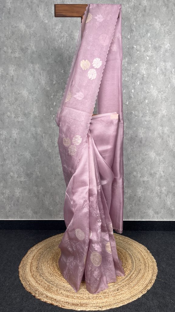 SILK ORGANZA APPLIQUE EMBROIDERY SAREE