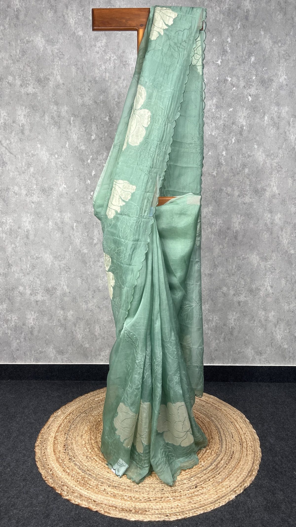 SILK ORGANZA TISSUE APPLIQUE EMBROIDERY SAREE