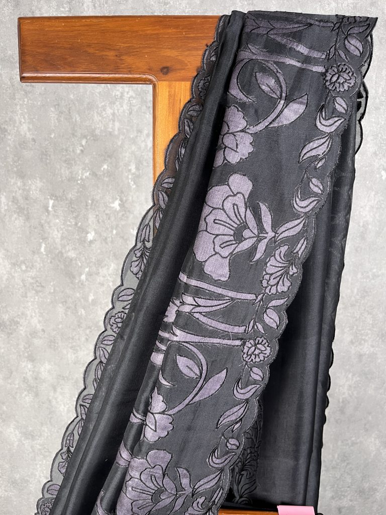 SILK ORGANZA APPLIQUE EMBROIDERY SAREE - Image 2