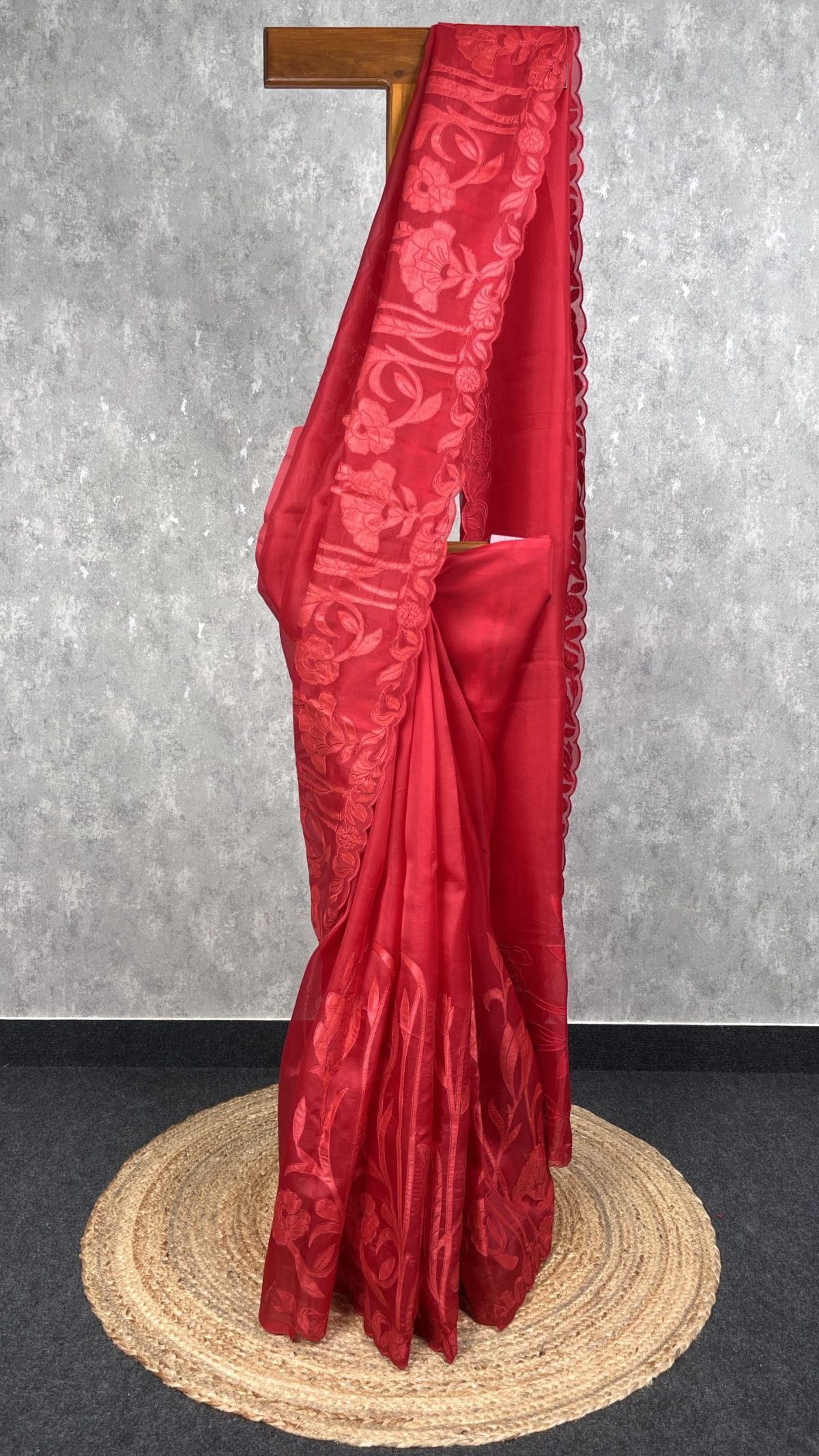 SILK ORGANZA APPLIQUE EMBROIDERY SAREE